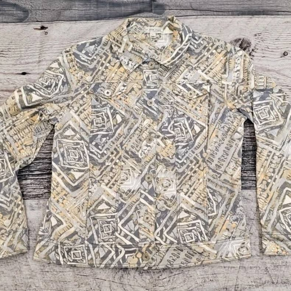 St. John Geometric Print Jean Jacket